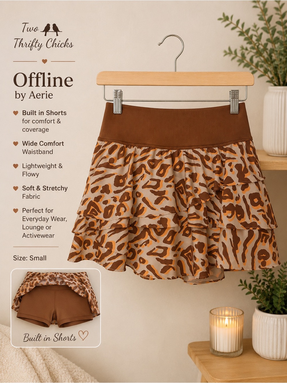 Offline by Aerie Brown Leopard Ruffle Skort | Size S | GUC